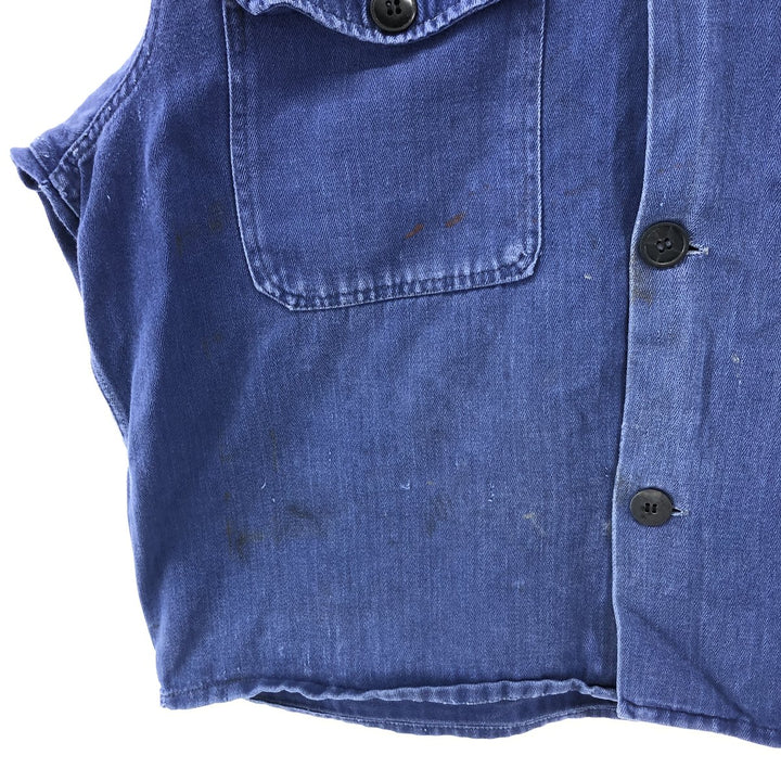 Herringbone Euro Work Jacket 50 Men's S size unclear navy blue type Vintage Second Hand