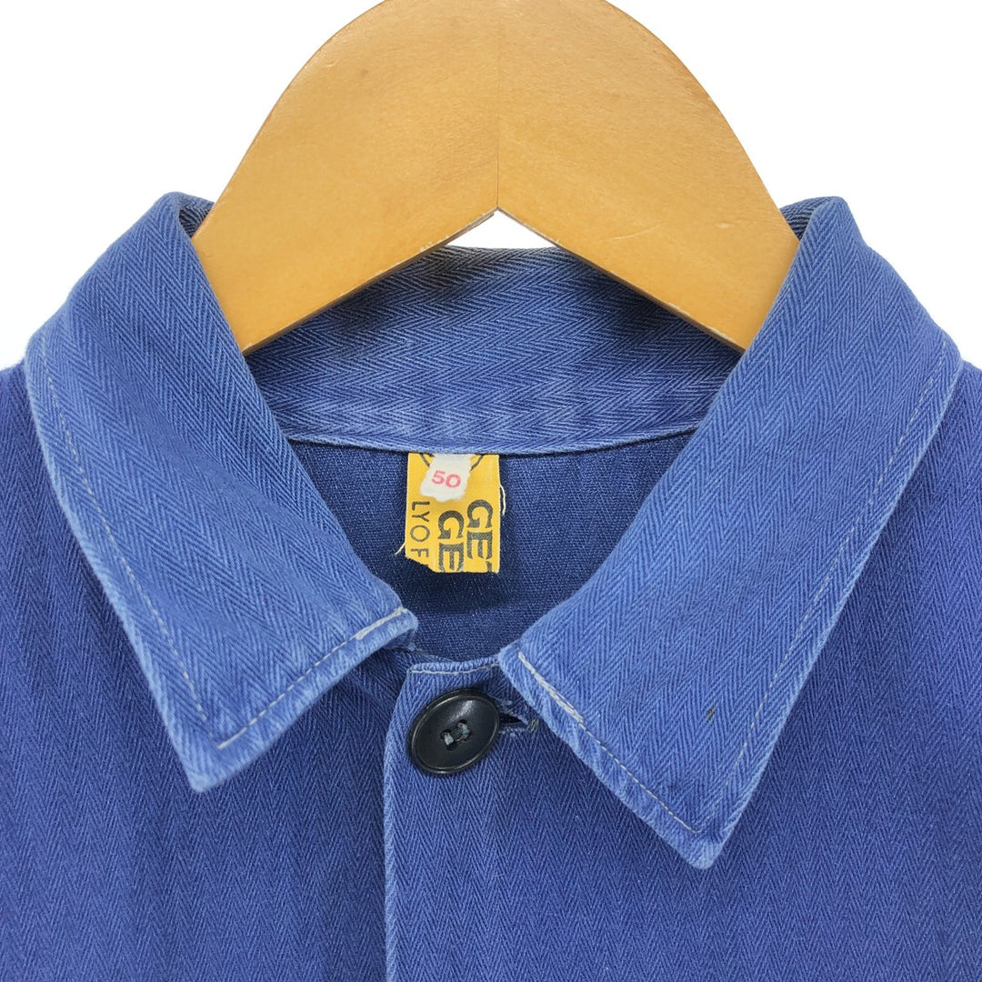 Herringbone Euro Work Jacket 50 Men's S size unclear navy blue type Vintage Second Hand