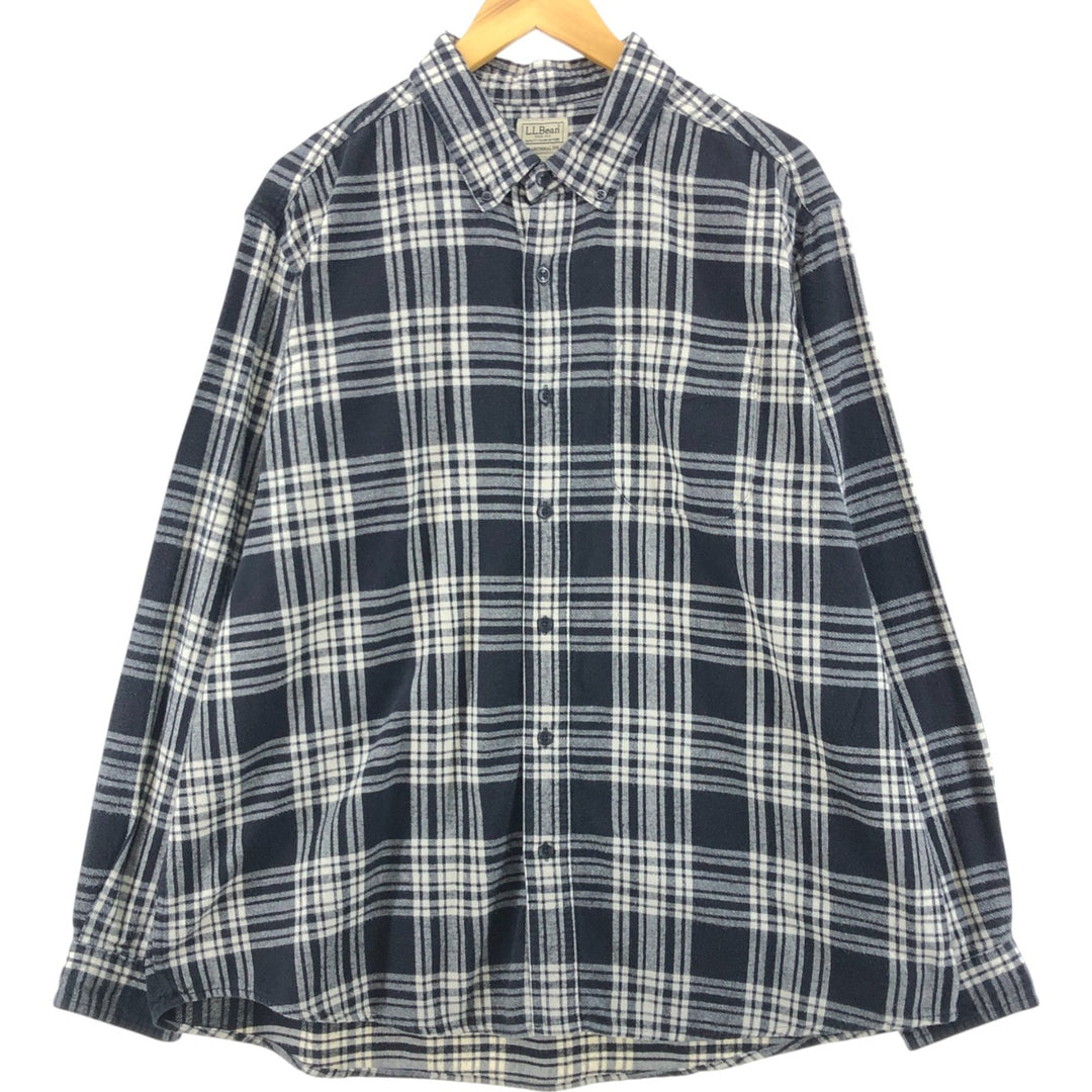00'S LLBean TRADITIONAL FIT long sleeve button down light flannel check shirt, men's XL size cotton black type Vintage Second Hand