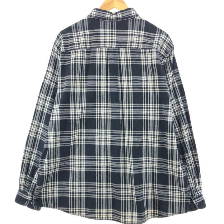 00'S LLBean TRADITIONAL FIT long sleeve button down light flannel check shirt, men's XL size cotton black type Vintage Second Hand