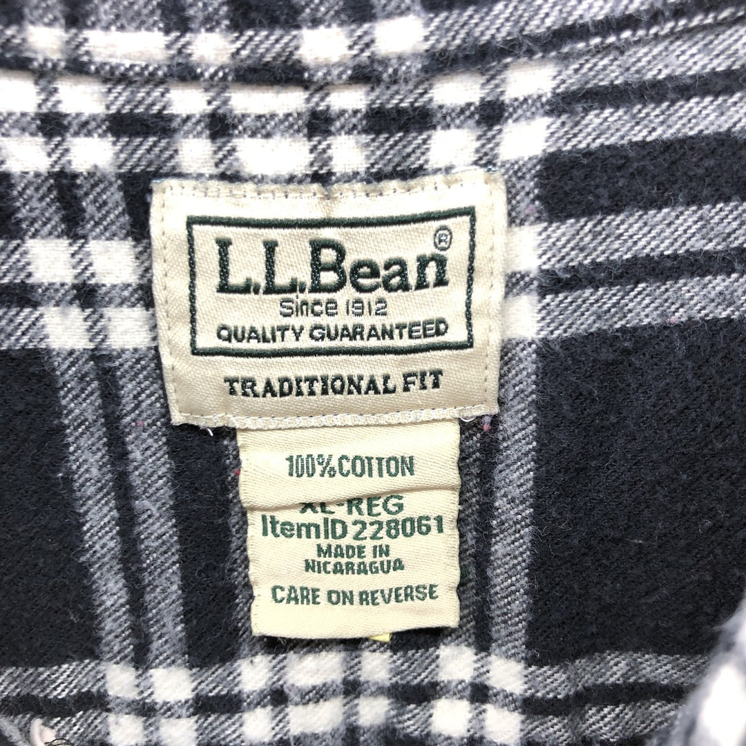 00'S LLBean TRADITIONAL FIT long sleeve button down light flannel check shirt, men's XL size cotton black type Vintage Second Hand