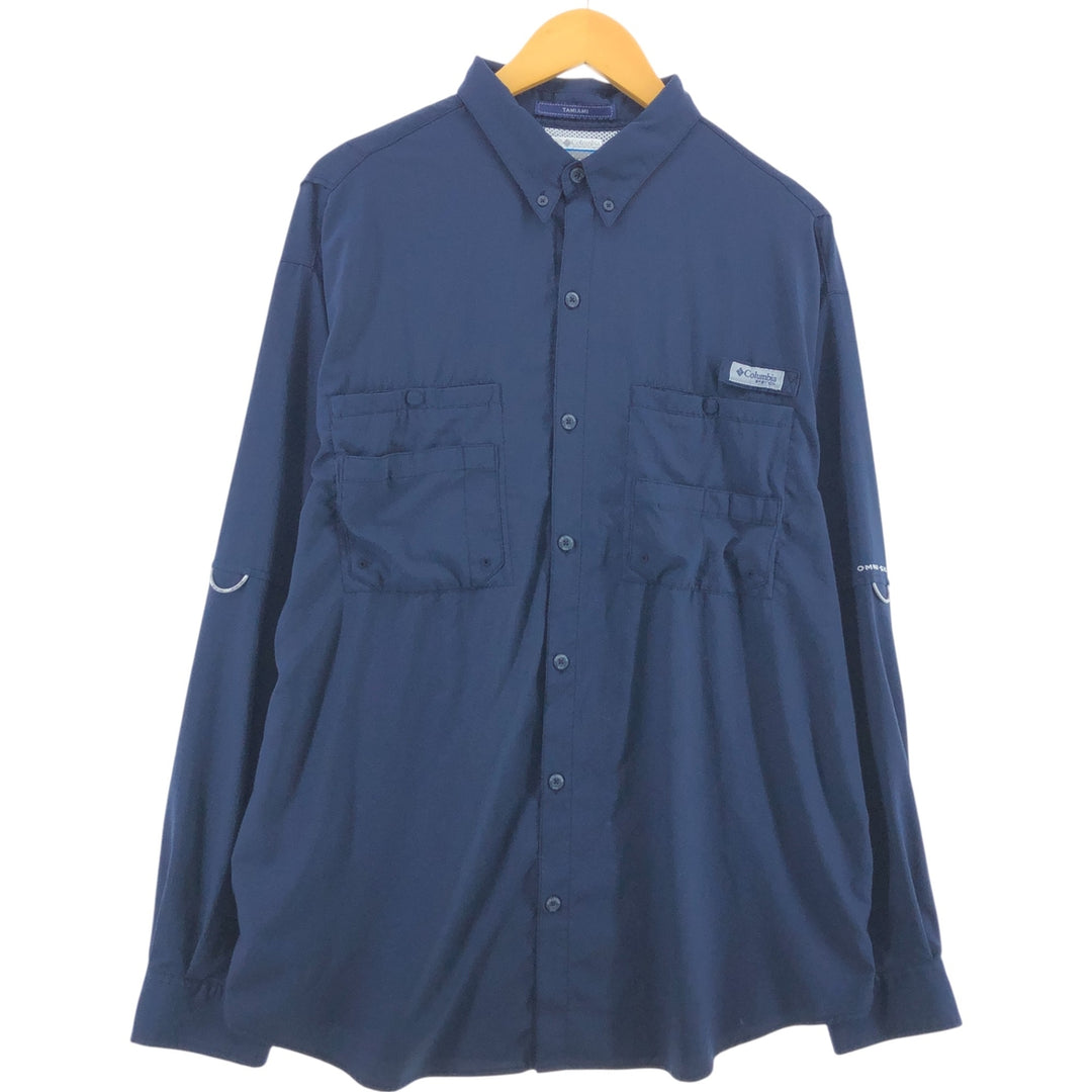 Columbia PFG OMNI-SHADE Long Sleeve Fishing Shirt, Men's XL polyester navy blue type Vintage Second Hand