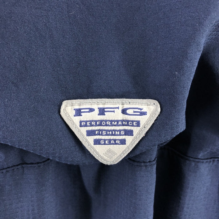 Columbia PFG OMNI-SHADE Long Sleeve Fishing Shirt, Men's XL polyester navy blue type Vintage Second Hand