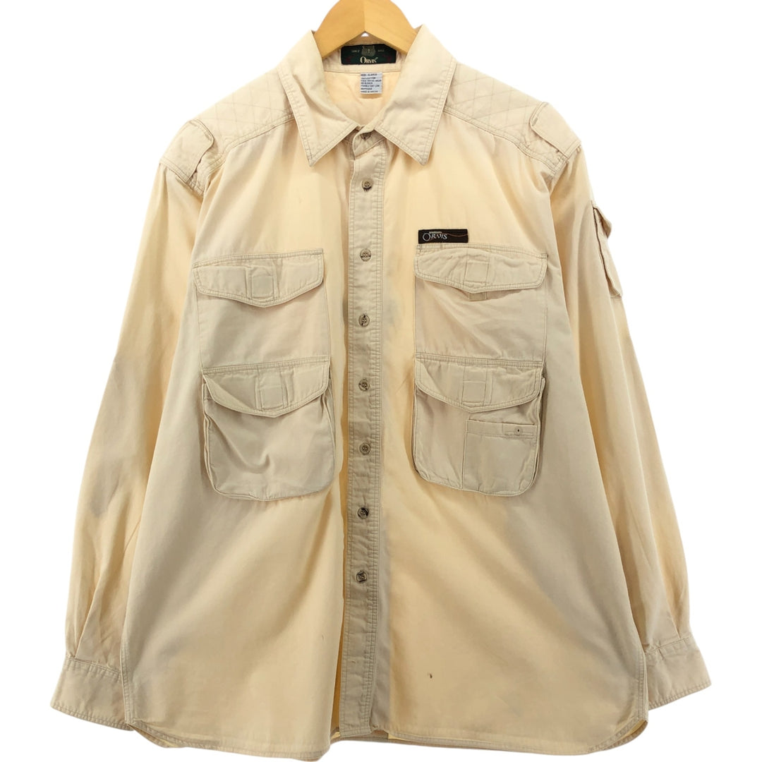 90'S Orvis Long Sleeve Fishing Shirt, Men's Medium, Vintage cotton Beige type Vintage Second Hand