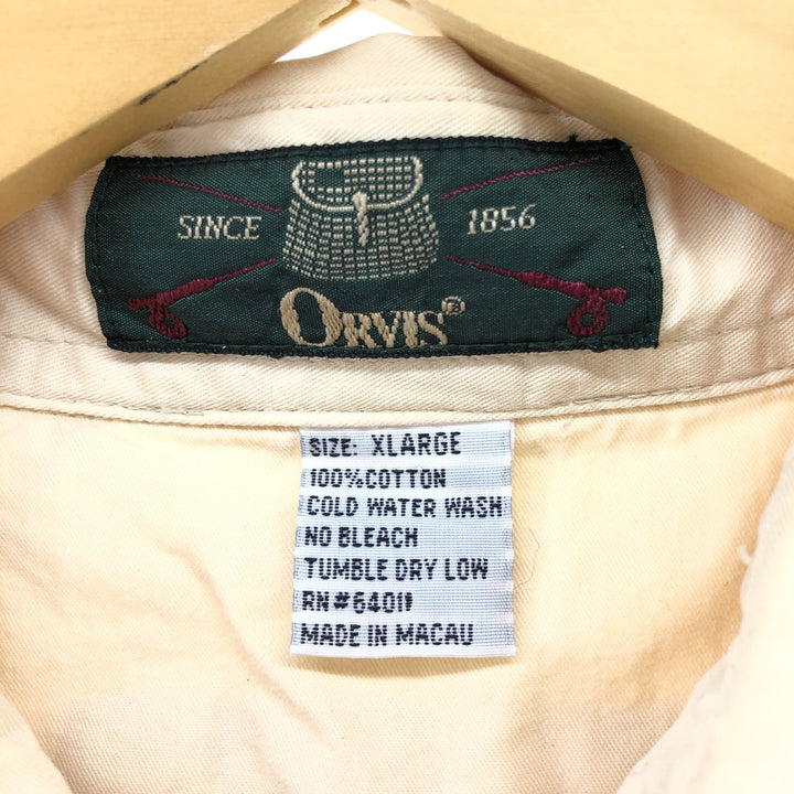 90'S Orvis Long Sleeve Fishing Shirt, Men's Medium, Vintage cotton Beige type Vintage Second Hand