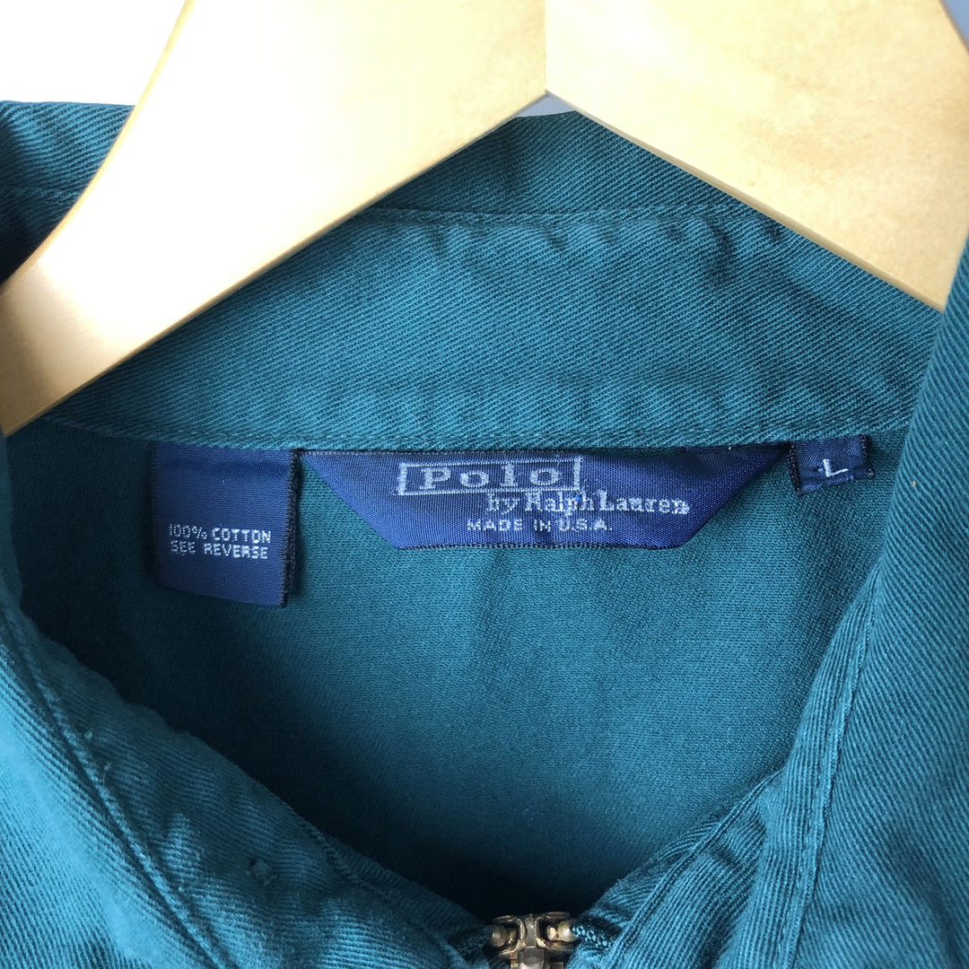 90'S Polo by Ralph Lauren swing top sports jacket, made in the USA, men's size L, vintage cotton Green type dark green Vintage Second Hand