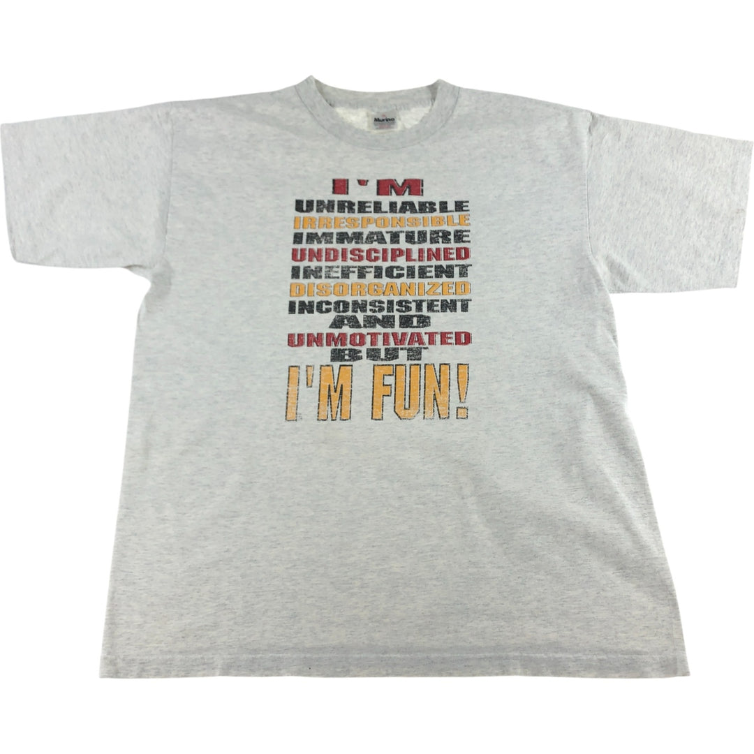 90'S MURINA message print T-shirt, made in USA, men's XL size, vintage cotton gray type Vintage Second Hand