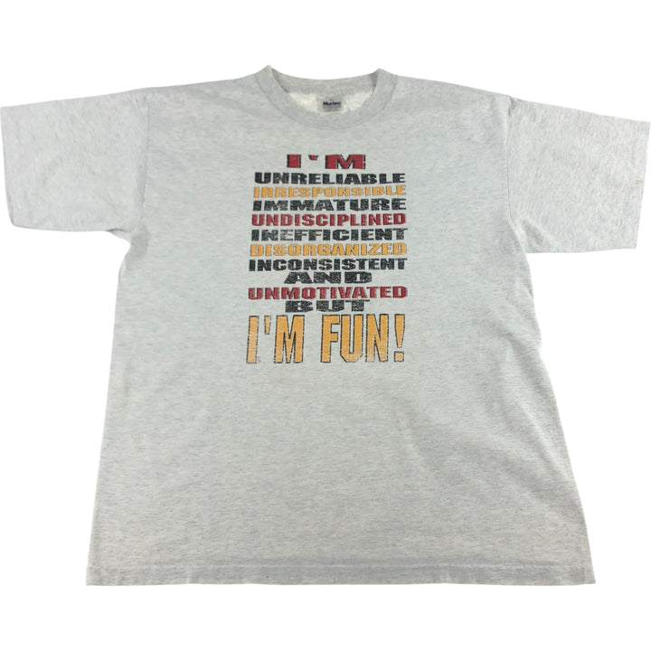 90'S MURINA message print T-shirt, made in USA, men's XL size, vintage cotton gray type Vintage Second Hand