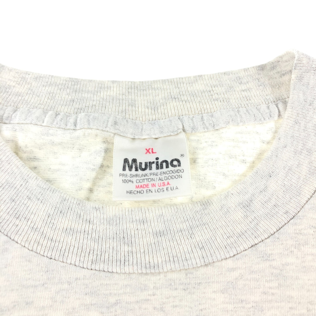90'S MURINA message print T-shirt, made in USA, men's XL size, vintage cotton gray type Vintage Second Hand