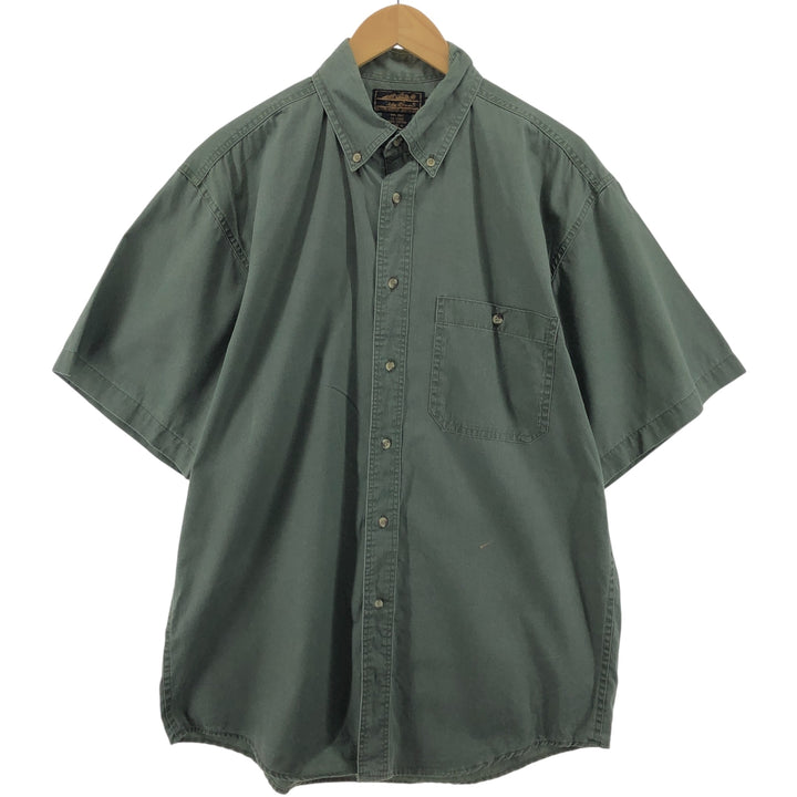 80s-90'S Eddie Bauer short sleeve button down shirt, men's size M, vintage cotton Khaki type sage green Vintage Second Hand