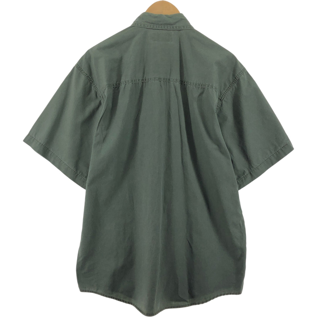 80s-90'S Eddie Bauer short sleeve button down shirt, men's size M, vintage cotton Khaki type sage green Vintage Second Hand