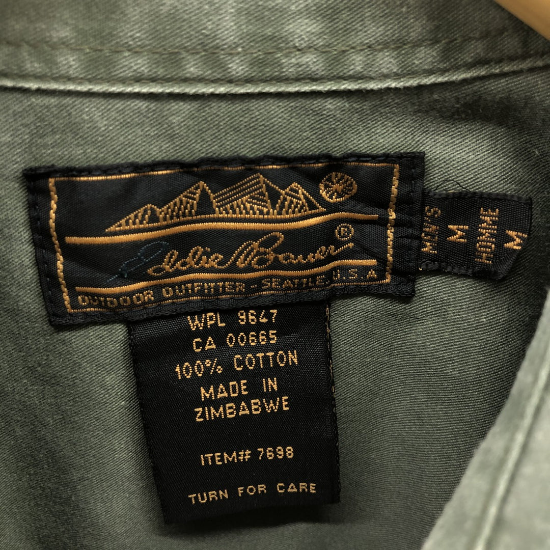 80s-90'S Eddie Bauer short sleeve button down shirt, men's size M, vintage cotton Khaki type sage green Vintage Second Hand