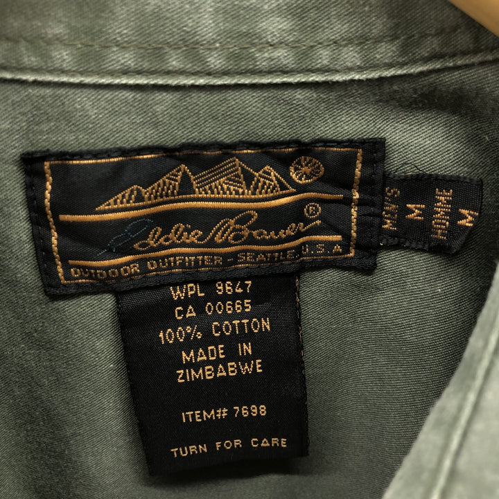 80s-90'S Eddie Bauer short sleeve button down shirt, men's size M, vintage cotton Khaki type sage green Vintage Second Hand