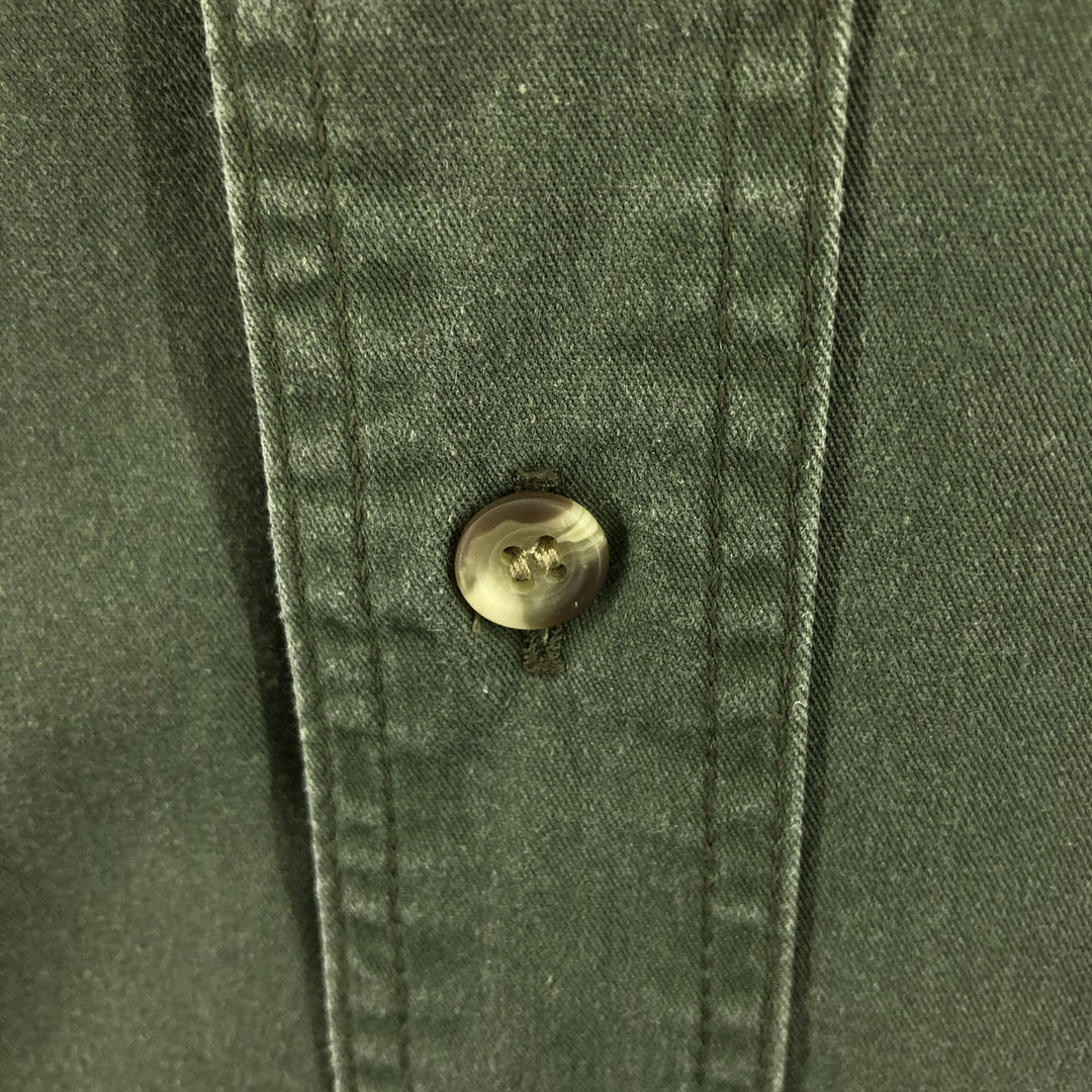 80s-90'S Eddie Bauer short sleeve button down shirt, men's size M, vintage cotton Khaki type sage green Vintage Second Hand