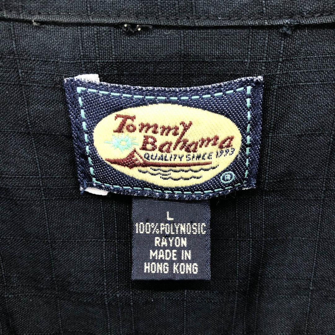 Tommy Bahama short sleeve open collar rayon shirt, box shirt, men's size L Rayon black type Vintage Second Hand