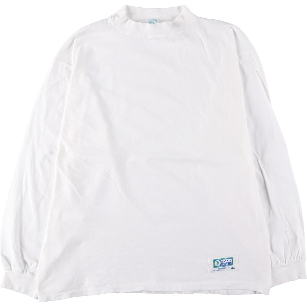 90'S DISCUS High Neck Long T-Shirt Long Sleeve T Made in USA Men's XL Vintage cotton white type Vintage Second Hand