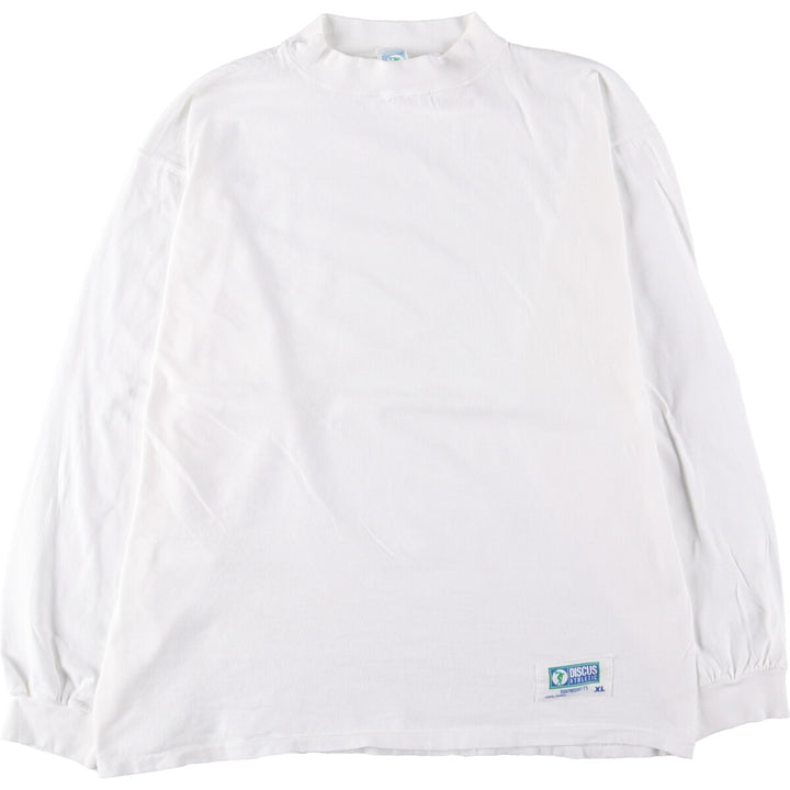 90'S DISCUS High Neck Long T-Shirt Long Sleeve T Made in USA Men's XL Vintage cotton white type Vintage Second Hand