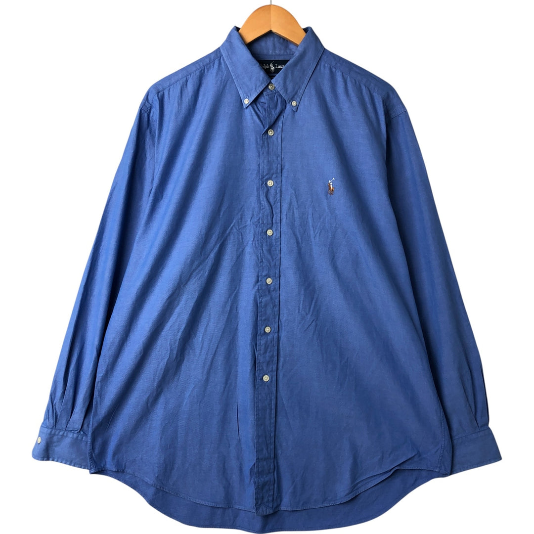 Ralph Lauren YARMOUTH long sleeve button down shirt, men's size L cotton blue type Vintage Second Hand
