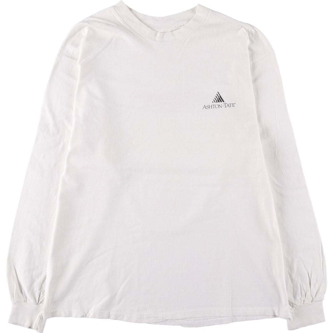 80'S Hanes Advertising Long Sleeve T-Shirt, Made in USA, Men's XL, Vintage cotton white type Vintage Second Hand
