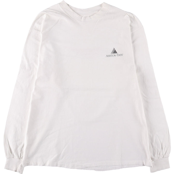 80'S Hanes Advertising Long Sleeve T-Shirt, Made in USA, Men's XL, Vintage cotton white type Vintage Second Hand