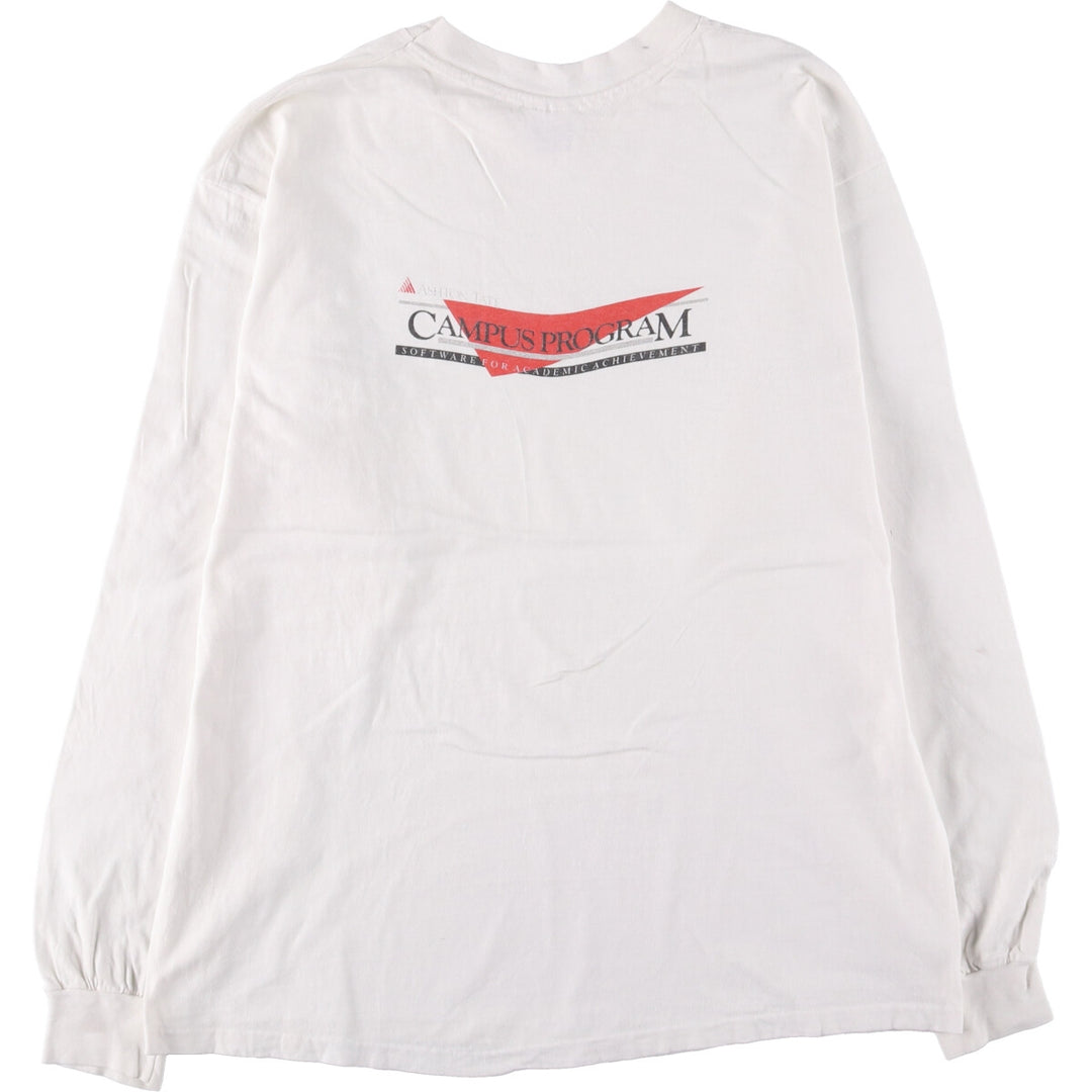 80'S Hanes Advertising Long Sleeve T-Shirt, Made in USA, Men's XL, Vintage cotton white type Vintage Second Hand