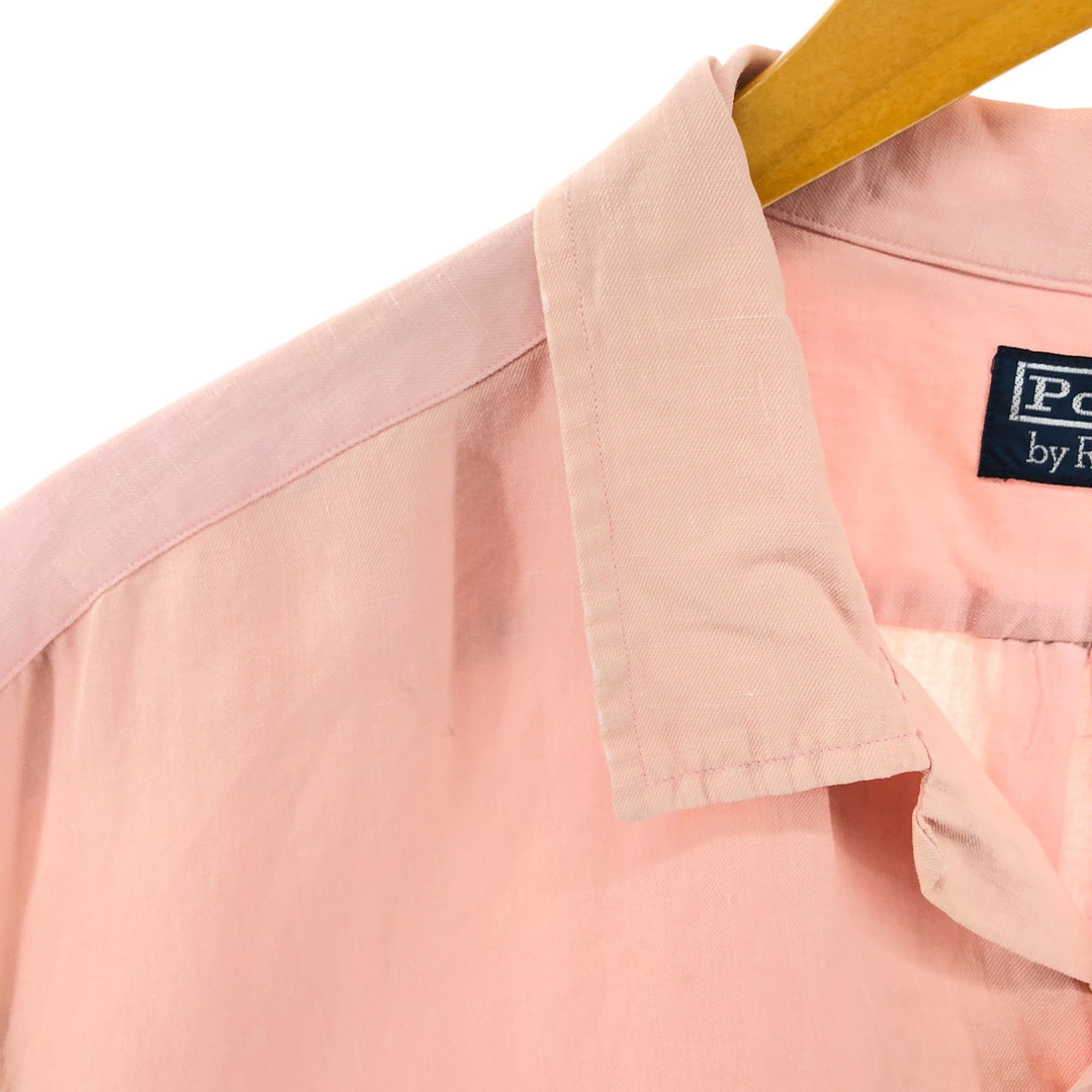 Ralph Lauren POLO by Ralph Lauren short sleeve open collar linen shirt men's XL size linen pink type Vintage Second Hand
