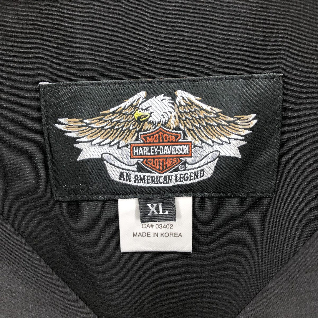 Harley Davidson Skull Pattern Fire Pattern Open Collar Short Sleeve Work Shirt Box Shirt Men's XL polyester black type Vintage Second Hand