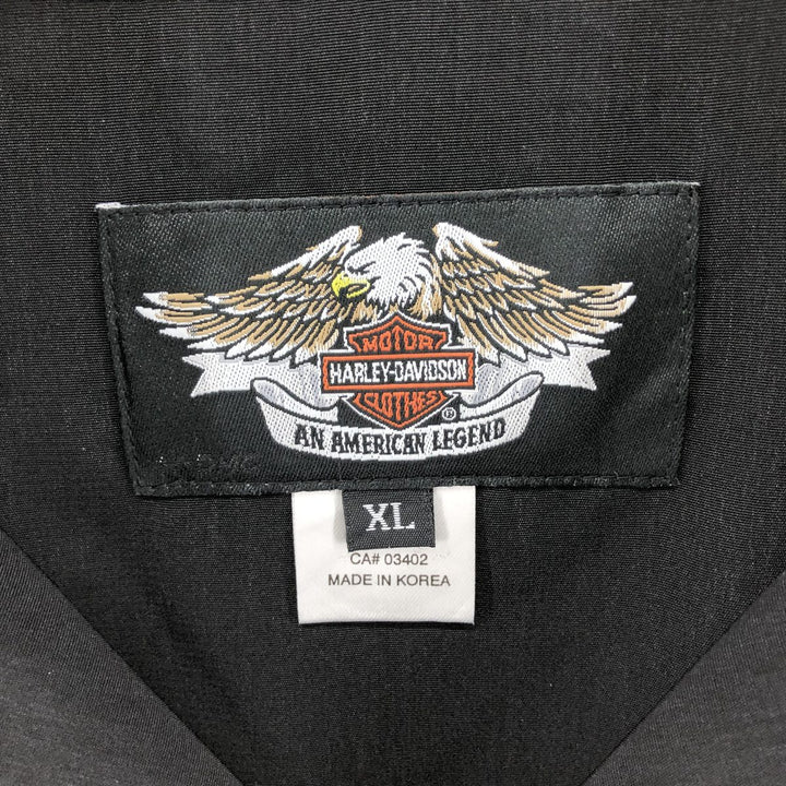 Harley Davidson Skull Pattern Fire Pattern Open Collar Short Sleeve Work Shirt Box Shirt Men's XL polyester black type Vintage Second Hand