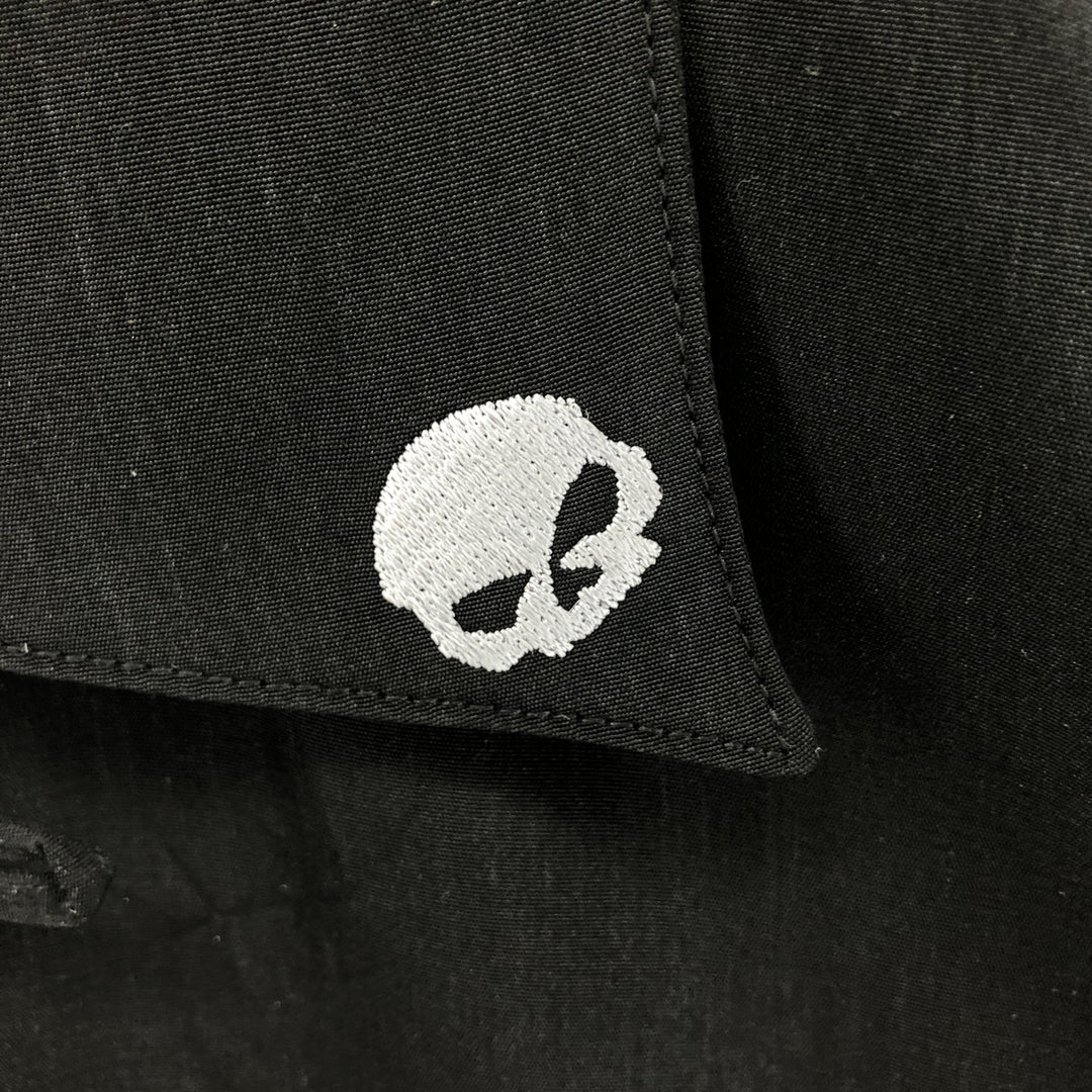 Harley Davidson Skull Pattern Fire Pattern Open Collar Short Sleeve Work Shirt Box Shirt Men's XL polyester black type Vintage Second Hand