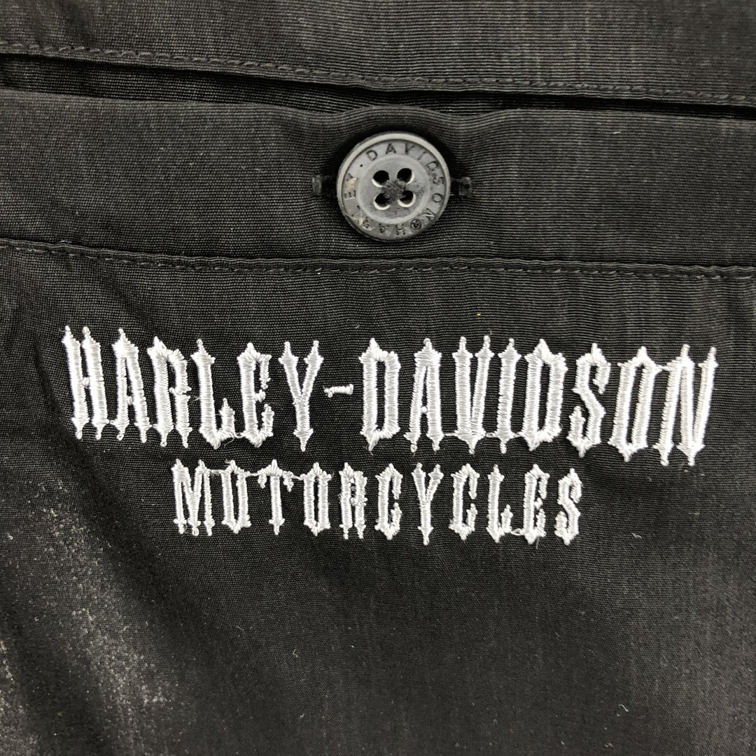Harley Davidson Skull Pattern Fire Pattern Open Collar Short Sleeve Work Shirt Box Shirt Men's XL polyester black type Vintage Second Hand
