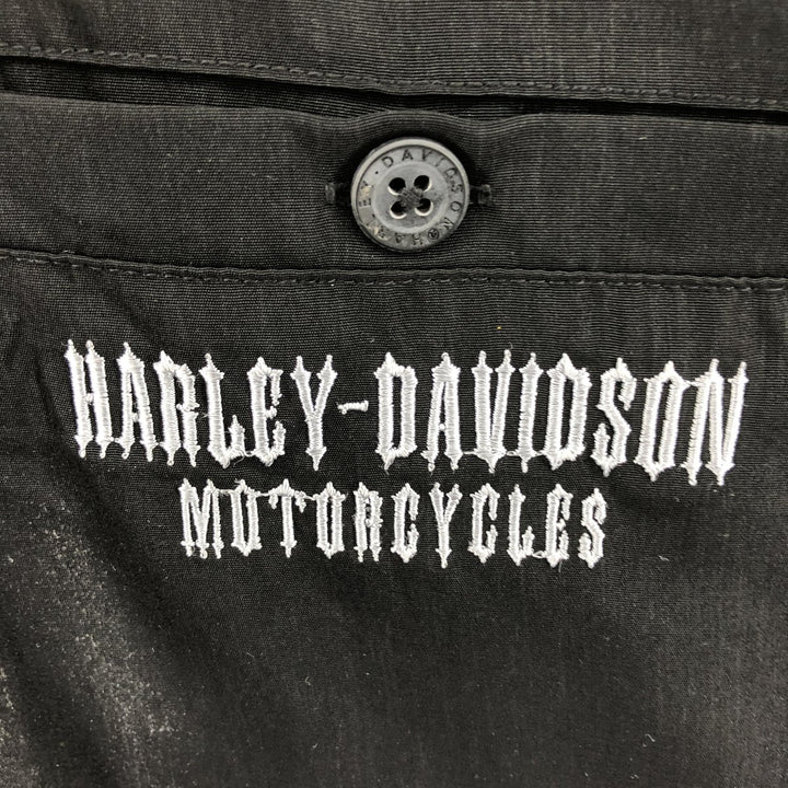 Harley Davidson Skull Pattern Fire Pattern Open Collar Short Sleeve Work Shirt Box Shirt Men's XL polyester black type Vintage Second Hand