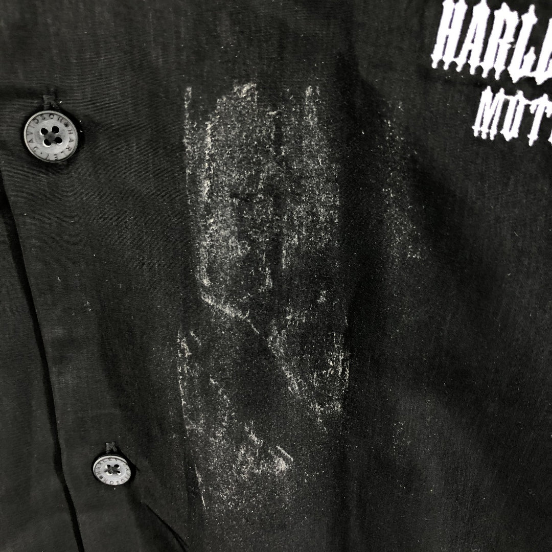 Harley Davidson Skull Pattern Fire Pattern Open Collar Short Sleeve Work Shirt Box Shirt Men's XL polyester black type Vintage Second Hand