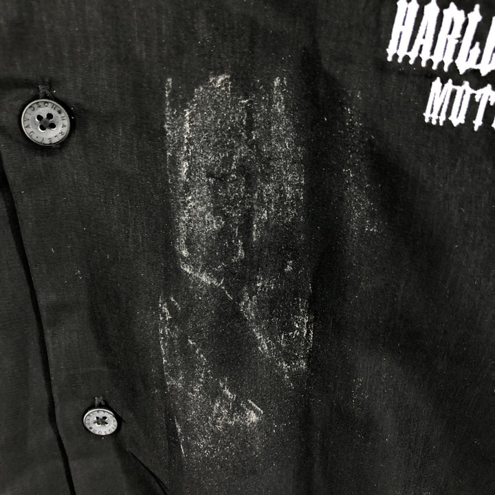 Harley Davidson Skull Pattern Fire Pattern Open Collar Short Sleeve Work Shirt Box Shirt Men's XL polyester black type Vintage Second Hand