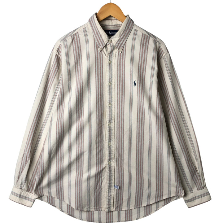 Ralph Lauren long sleeve button down striped shirt, men's XL size cotton brown type Vintage Second Hand