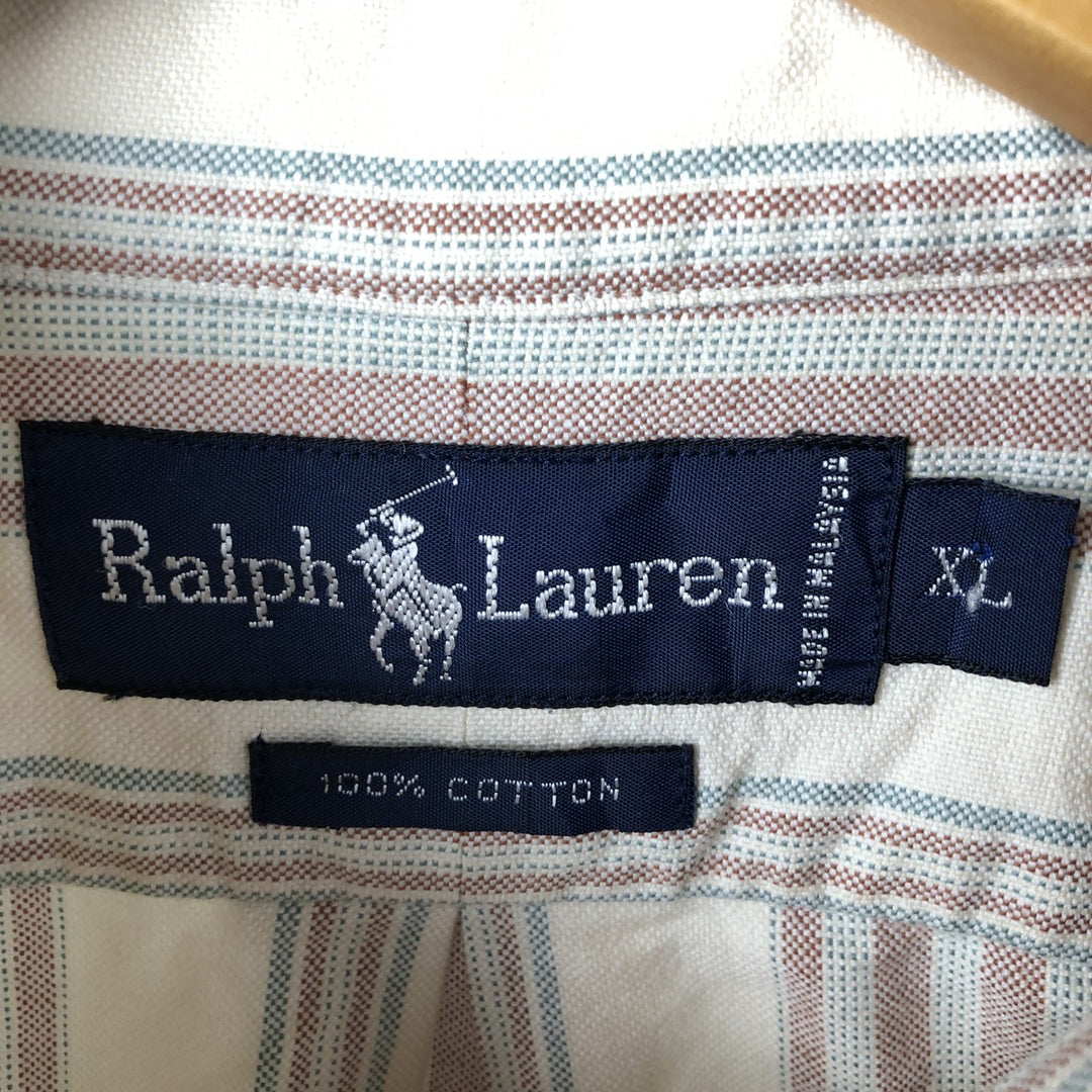 Ralph Lauren long sleeve button down striped shirt, men's XL size cotton brown type Vintage Second Hand