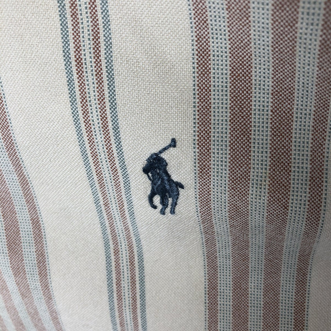 Ralph Lauren long sleeve button down striped shirt, men's XL size cotton brown type Vintage Second Hand