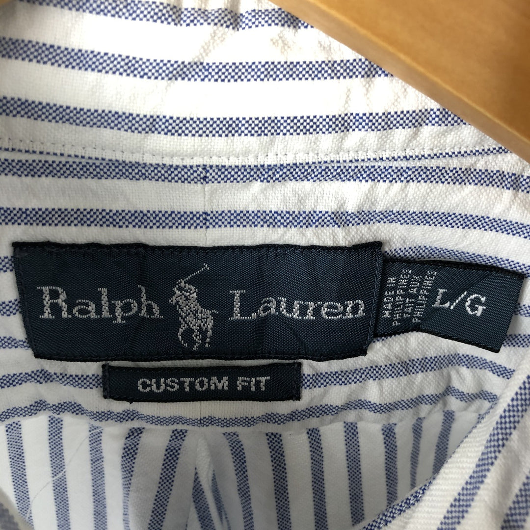 Ralph Lauren CUSTOM FIT long sleeve button down striped shirt men's size L cotton white type Vintage Second Hand