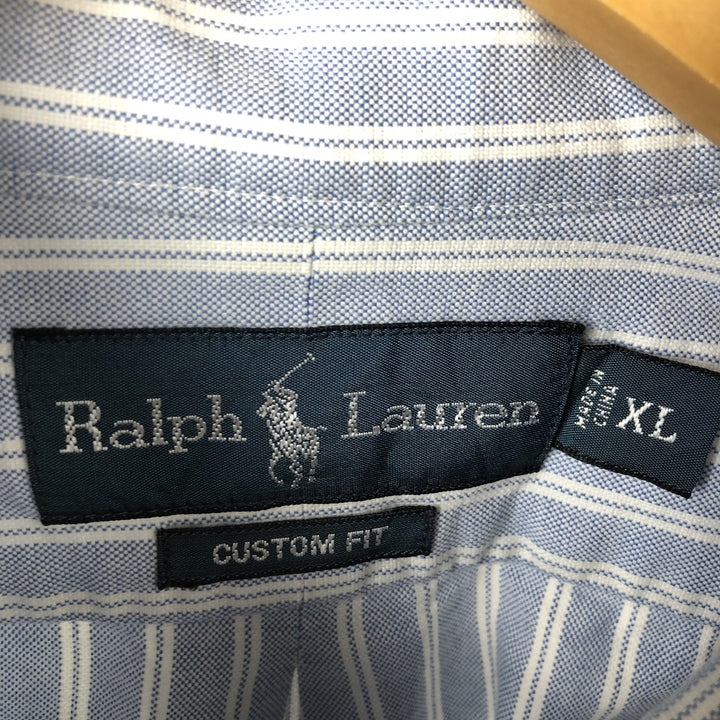 Ralph Lauren CUSTOM FIT long sleeve button down striped shirt men's XL size cotton Blue type light blue Vintage Second Hand