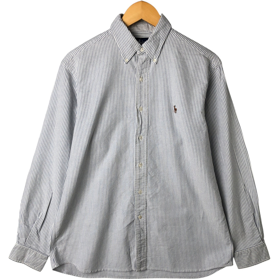 Ralph Lauren long sleeve button down striped shirt, men's size L cotton white type Vintage Second Hand
