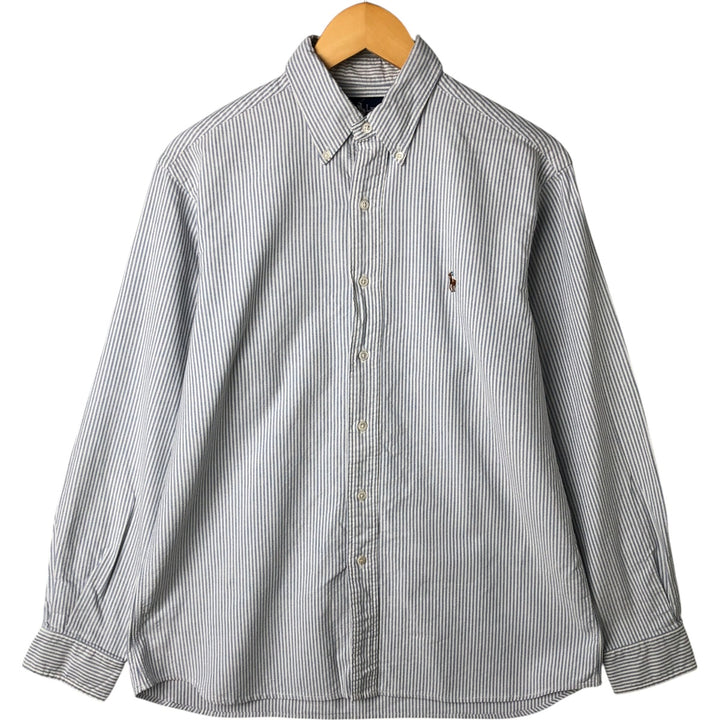 Ralph Lauren long sleeve button down striped shirt, men's size L cotton white type Vintage Second Hand
