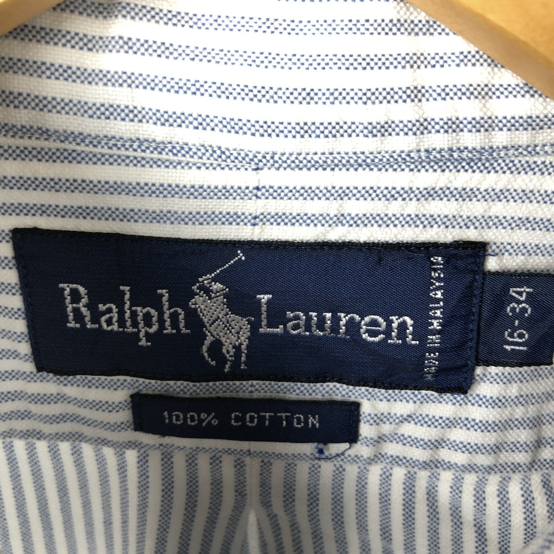 Ralph Lauren long sleeve button down striped shirt, men's size L cotton white type Vintage Second Hand