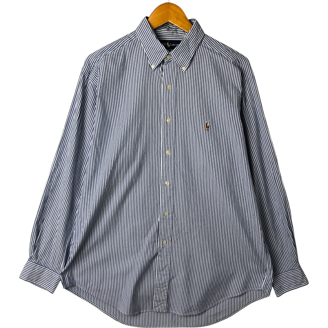 Ralph Lauren YARMOUTH Long Sleeve Button-Down Striped Shirt, Men's Size L cotton blue type Vintage Second Hand