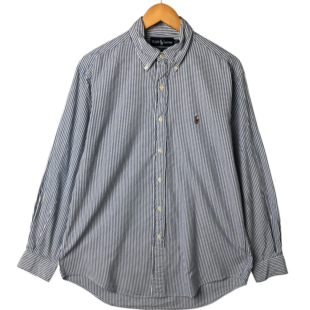 Ralph Lauren YARMOUTH Long Sleeve Button-Down Striped Shirt, Men's M Size cotton white type Vintage Second Hand