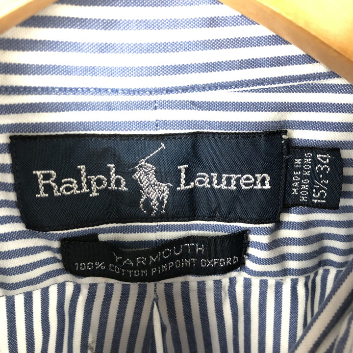 Ralph Lauren YARMOUTH Long Sleeve Button-Down Striped Shirt, Men's M Size cotton white type Vintage Second Hand