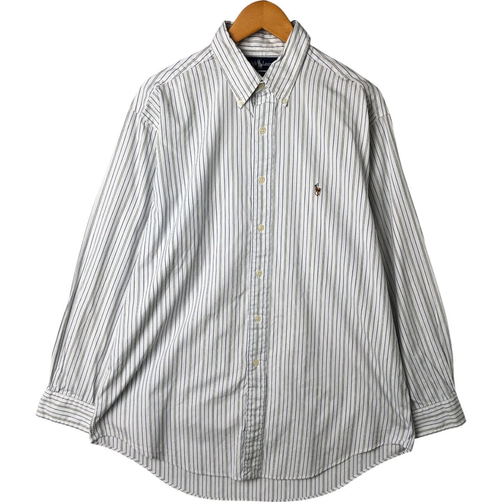 Ralph Lauren YARMOUTH Long Sleeve Button-Down Striped Shirt, Men's M Size cotton white type Vintage Second Hand