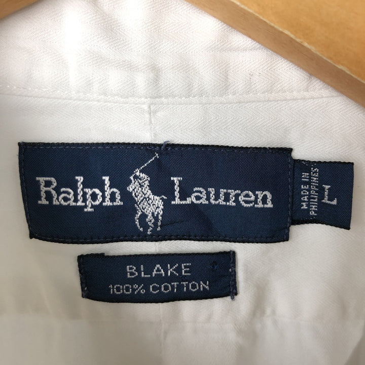 Ralph Lauren YARMOUTH long sleeve button down shirt, men's size L cotton white type Vintage Second Hand