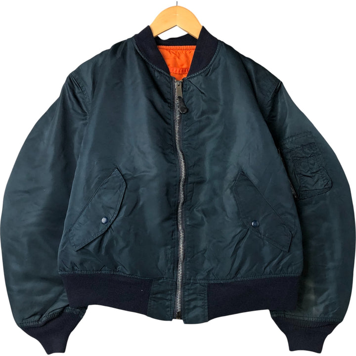 Civilian item 80s-90'S Alpha MA-1 type padded military flight jacket made in USA LARGE equivalent to men's L Nylon Green type dark green Vintage Second Hand