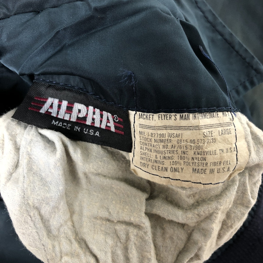 Civilian item 80s-90'S Alpha MA-1 type padded military flight jacket made in USA LARGE equivalent to men's L Nylon Green type dark green Vintage Second Hand