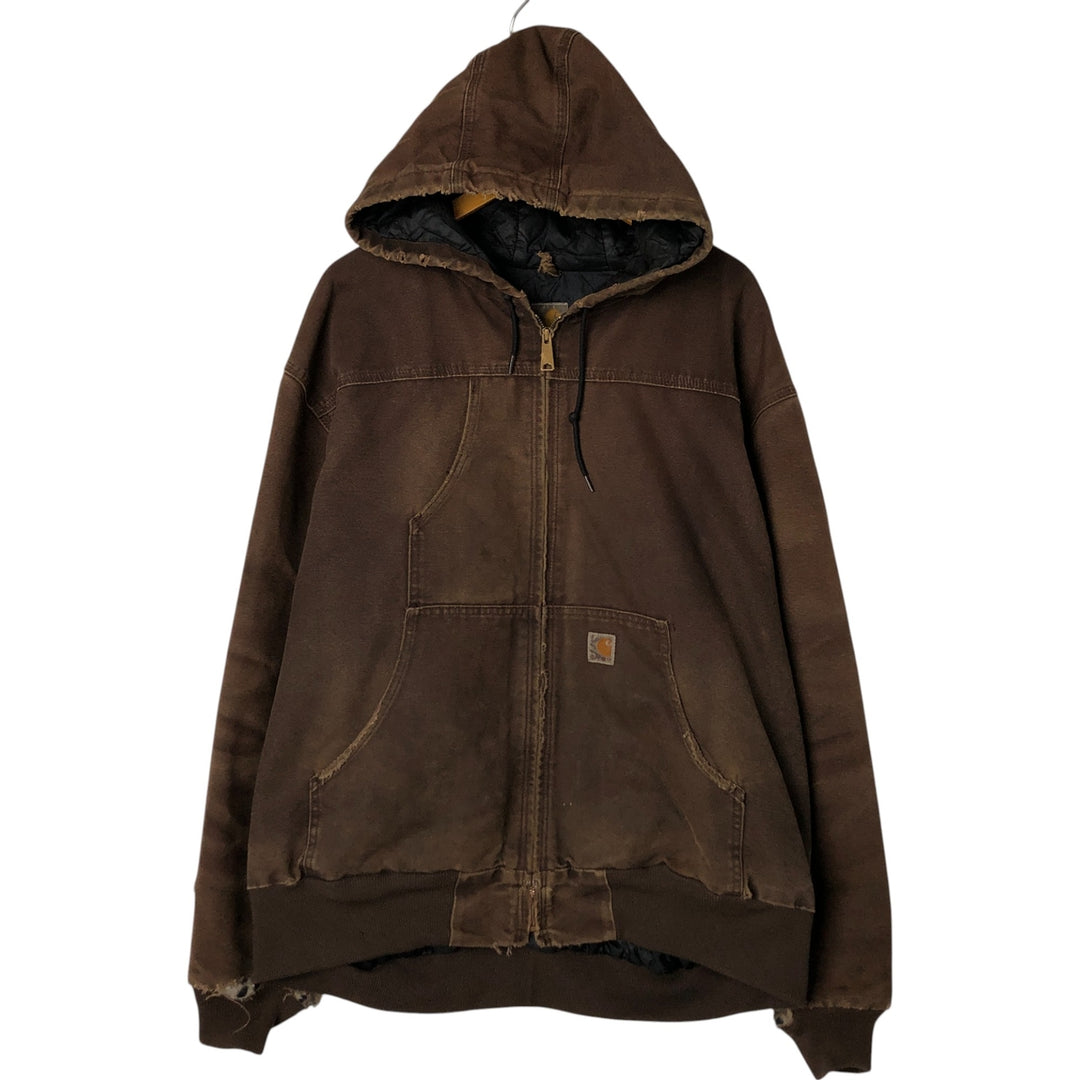 Carhartt Active Jacket Duck Full Zip Hoodie Men's XXL cotton brown type Vintage Second Hand