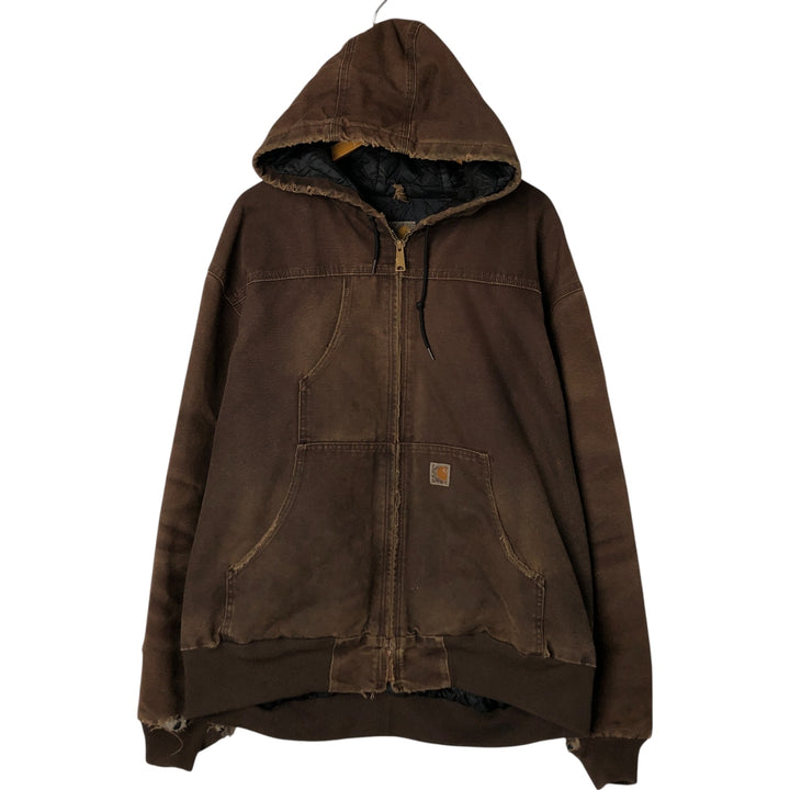 Carhartt Active Jacket Duck Full Zip Hoodie Men's XXL cotton brown type Vintage Second Hand